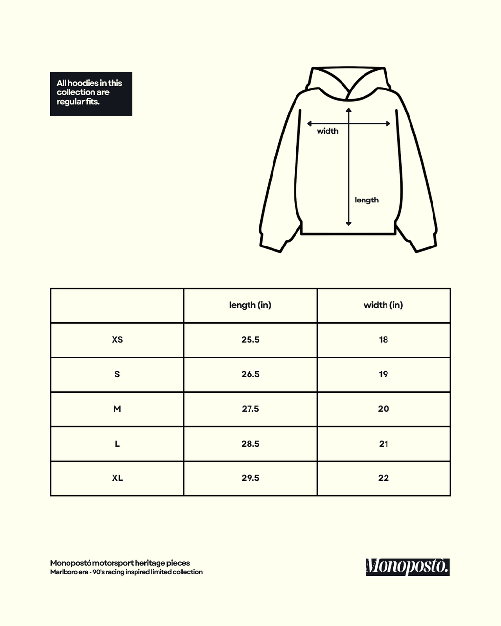 Hoodie size chart