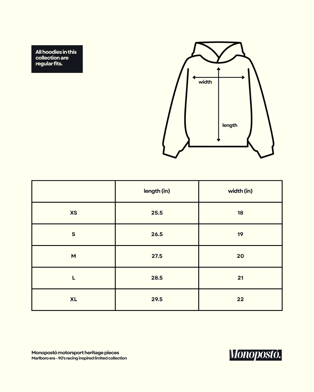 Hoodie size chart
