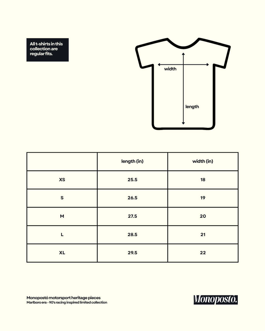 Tee size chart