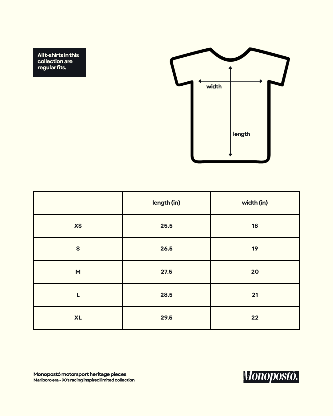 Tee size chart